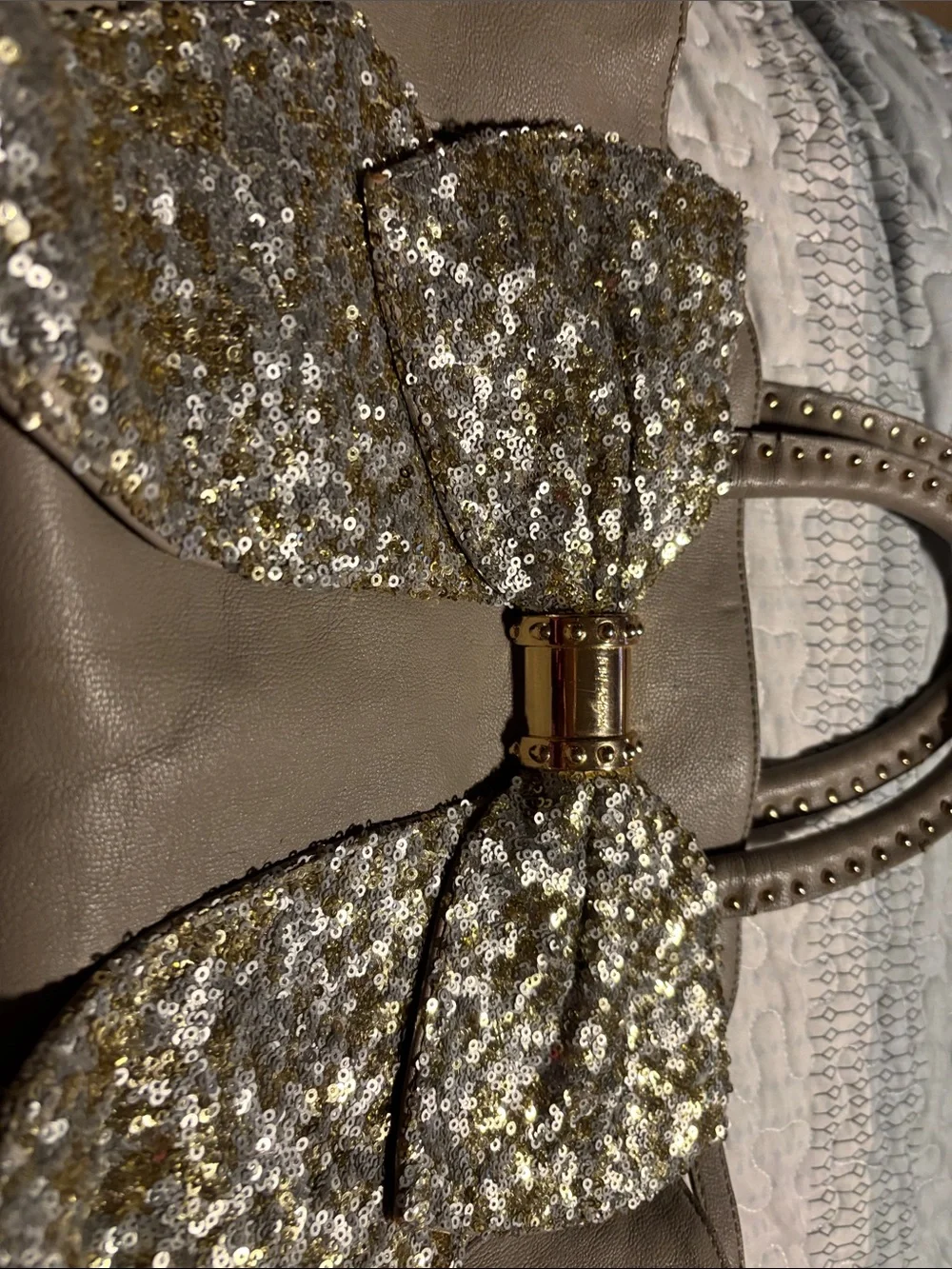 Rare Betsey Johnson Taupe Handbag with Iridescent Sequin Bow